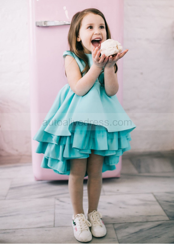 Sea Blue Satin Twirl Flower Girl Dress